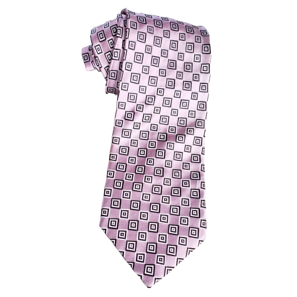 Insignia Silk Tie Geometric Print Pink Y2K Style Business Core‎ Power Dressing